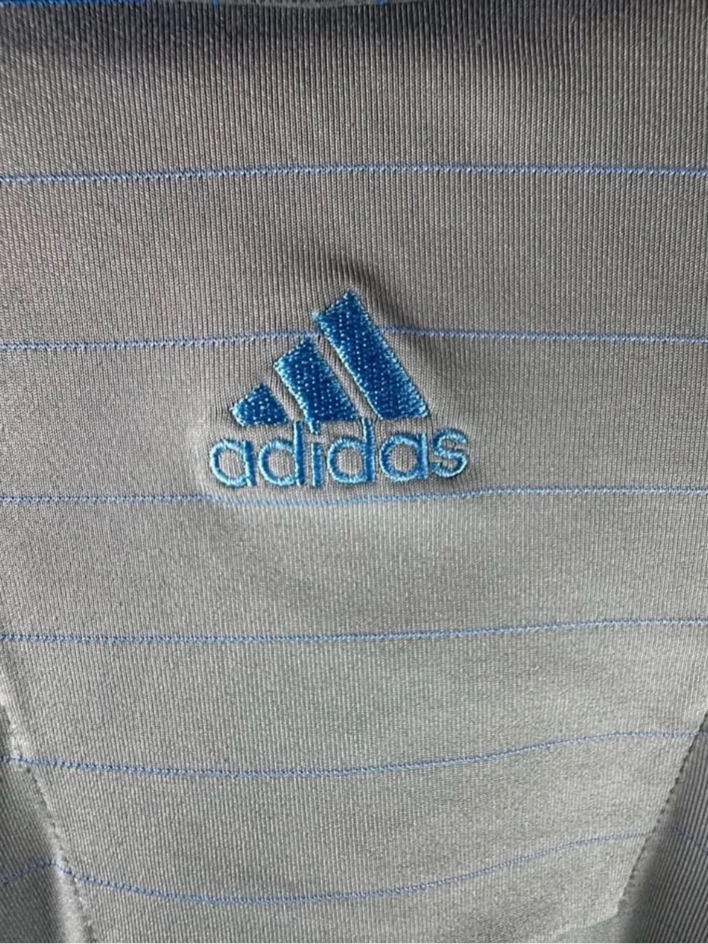 Adidas ClimaLite Golf Polo Shirt Mens Large Gray Blue Stripe Performance